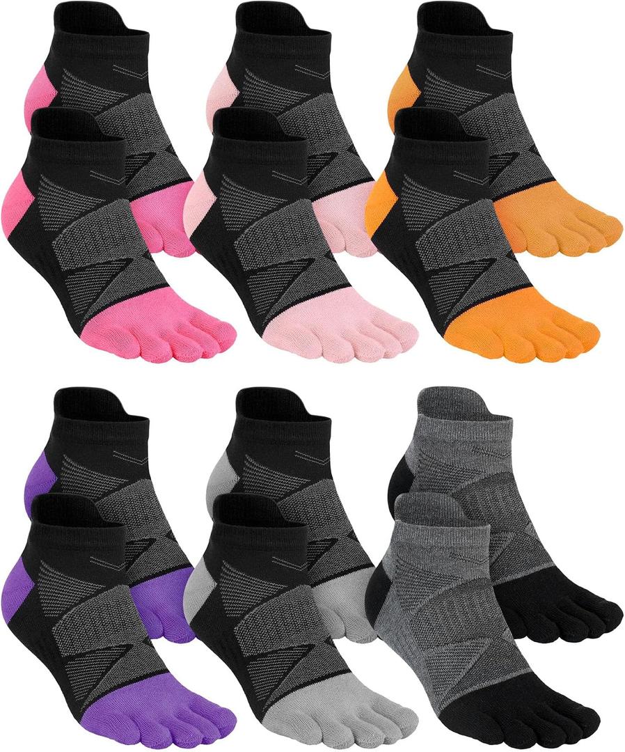 Fourluoo 6 Pairs Women Men Ankle Toe Socks Cotton Warm Crew Toe Separator Socks for Athletic Running 
(8-11, Five-toe, Multicolor)