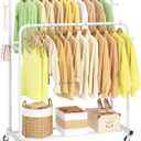 Laiensia Double Rods Garment Rack with Wheels, Clothing Rack for Hanging Clothes,4 Hooks, Multi-functional Bedroom Clothes Rack, White