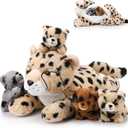 Silipull 5 Pcs Cheetah Stuffed Animals Set Large Mommy Cheetah Plush with 4 Soft Cuddly Baby Cubs in Her Tummy for Boys Girls Birthday Graduation Gifts Forest Party Decors (Lying Style)