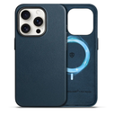 SHIELDON Case for iPhone 15 Pro 6.1", Genuine Leather - Magnetic Wireless Charging - Slim Fit - Non-Slip - Metal Button - Shock-Absorbent Protective Case Compatible with iPhone 15 Pro 2023 - Navy Blue