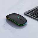 WREANU Wireless Bluetooth Mouse Rechargeable Laptop Mice with LED Lights Silent Slim Use(BT5.2 and 2.4G Portable USB) Dual Mode Computer Mouse for Laptop/iPad/Tablet/Apple/Computer/Mac (Black)