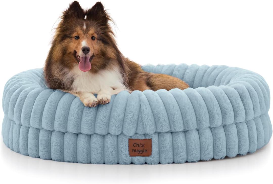 ChiXnuggle Orthopedic Dog Bed, Washable Cover, Faux Fur Bolster Pet Couch | waterproof,egg crate foam,non-slip bottom,for small medium dogs,light blue,30*24*7,dog sofa,puppy bed