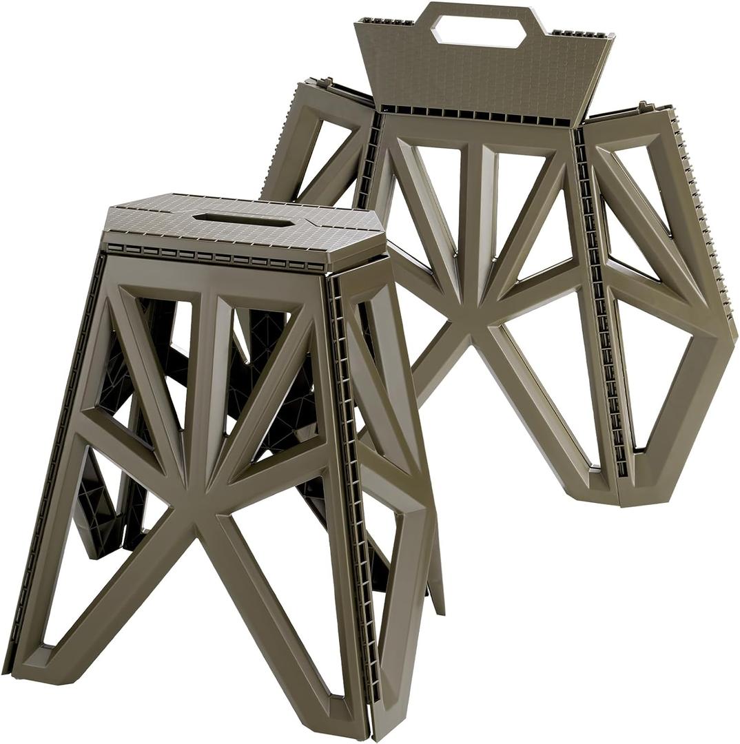 18" Folding Step Stool Chair, 500lb Capacity - Collapsible Stool with Handle, No Assembly, Non-Slip Textured Surface - for Kitchen, Bedroom, Camping, Portable Stool, Green 1 Piece