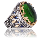 Unique Inlaid 925 Sterling Silver Mens Ring (created-emerald, 8)