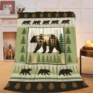 Bear Blanket Rustic Cabin Bear Throw Blanket Gifts for Men Women Wild Animal Fleece Fuzzy Soft Cozy Flannel Rustic Cabin Country Plush Warm Bedding Stuff for Sofa Bed Couch 40 x 50 Inch
