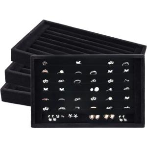 4 Pack Velvet 7 Slots Ring Earrings Showcase Trays Holder Drawer Insert Jewelry Display Organizer