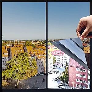 One Way Privacy Window Film,Premium PET Material,Daytime Reflective Heat Control Anti UV Door Sticker,Window Tint for Home Office Living Room,Mercury Blue,23.6 Inch x 6.5 Feet