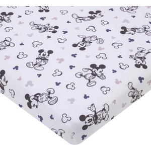 Disney Mickey Mouse Gray, Black, and White Super Soft Nursery Fitted Mini Crib Sheet
