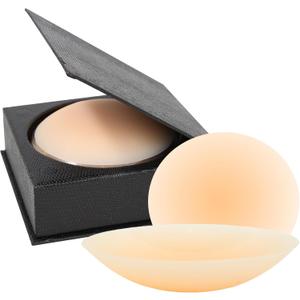 FADELLA Nipple Covers For Women, 2 Pairs Ultra-Thin Reusabl Silicone Sticky Pasties Bra With Travel Box (3.94inch (Fits D), Creme)