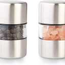 T-mark Premium Sea Salt and Pepper Grinder Set - Spice Mill with Brushed Stainless Steel, Small Portable Ceramic Salt & Pepper Shakers (4-Pack)