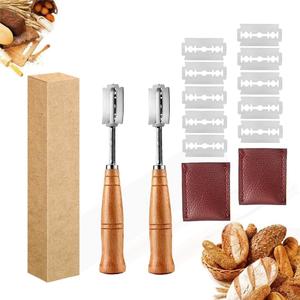 Professional Bread Lame Dough Scoring Tool,Bread Scorer,Sourdough Scoring Knife for Bread Baking with Ergonomic Wood Handle,10 Blades, Leather Protector Cover