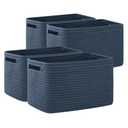 OIAHOMY 3 Pack Storage Baskets for Organizing, Cube Storage Bins for Shelves, Rectangle Storage Baskets With Handles, Woven Baskets for Storage, 12.7''Lx9''Wx7.8''H, Blue
