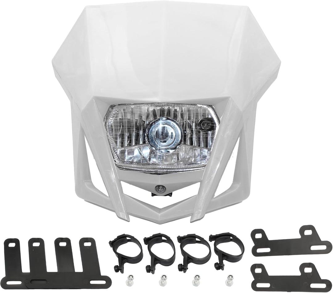 Dirt Bike Halogen Headlight,Motorcycle Front Headlamp Kit Compatible with KLX XR CRF DRZ RMZ RM WR YZ XT XT TTR 85 125 150 230 250 450 F X-White