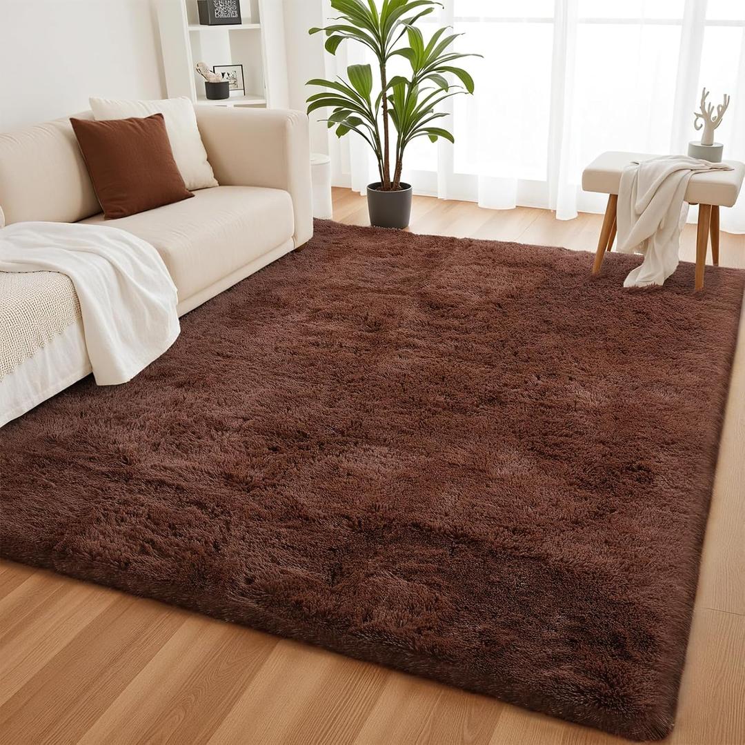 YOBATH Fluffy 5x8 Shag Area Rugs for Bedroom Living Room, Soft Fuzzy Shaggy Carpet Rugs for Girls Boys Kids Indoor Floor Nursery Home Decor, Brown
