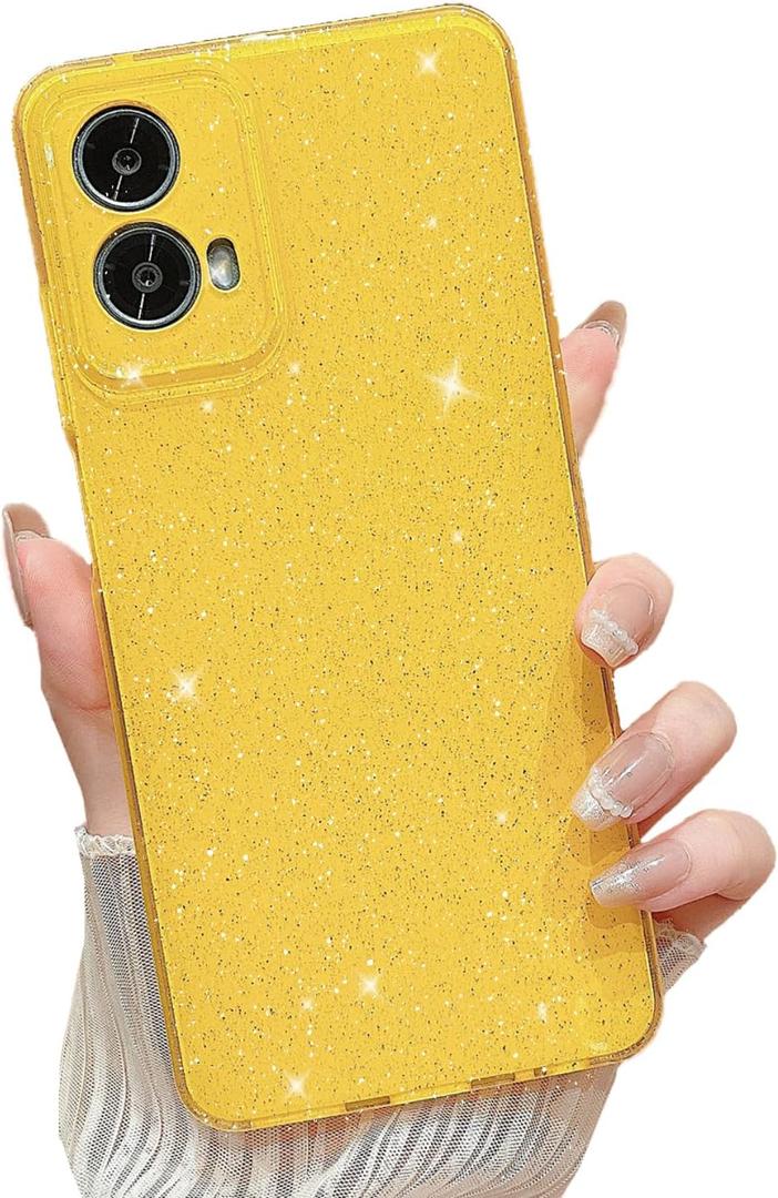 MINSCOSE for Motorola Moto G 5G 2024 Case,Cute Super Vibrant Neon Glitter Shiny Bling Sparkly Glossy Girly Case Thin Slim Shockproof Camera Protection Cover for Women Girl for Moto G 5G-Yellow
