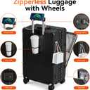 Carry on Luggage, Zipperless Suitcase, Front Pocket, Black, 20 in