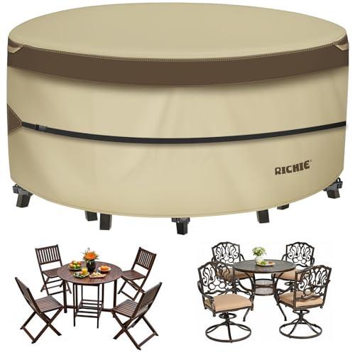 RICHIE Outdoor Patio Furniture Cover - Heavy Duty Waterproof 600D Tough Canvas Protector for Round Table Cover, All-Season Dining Table and Chair Covers (96"DIAx28"H)