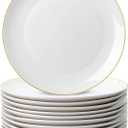 BTaT- White Porcelain Dinner Plates, Set of 12, 10.5" Gold Rimmed, Classic Style, Formal Dining, Christmas Gifts
