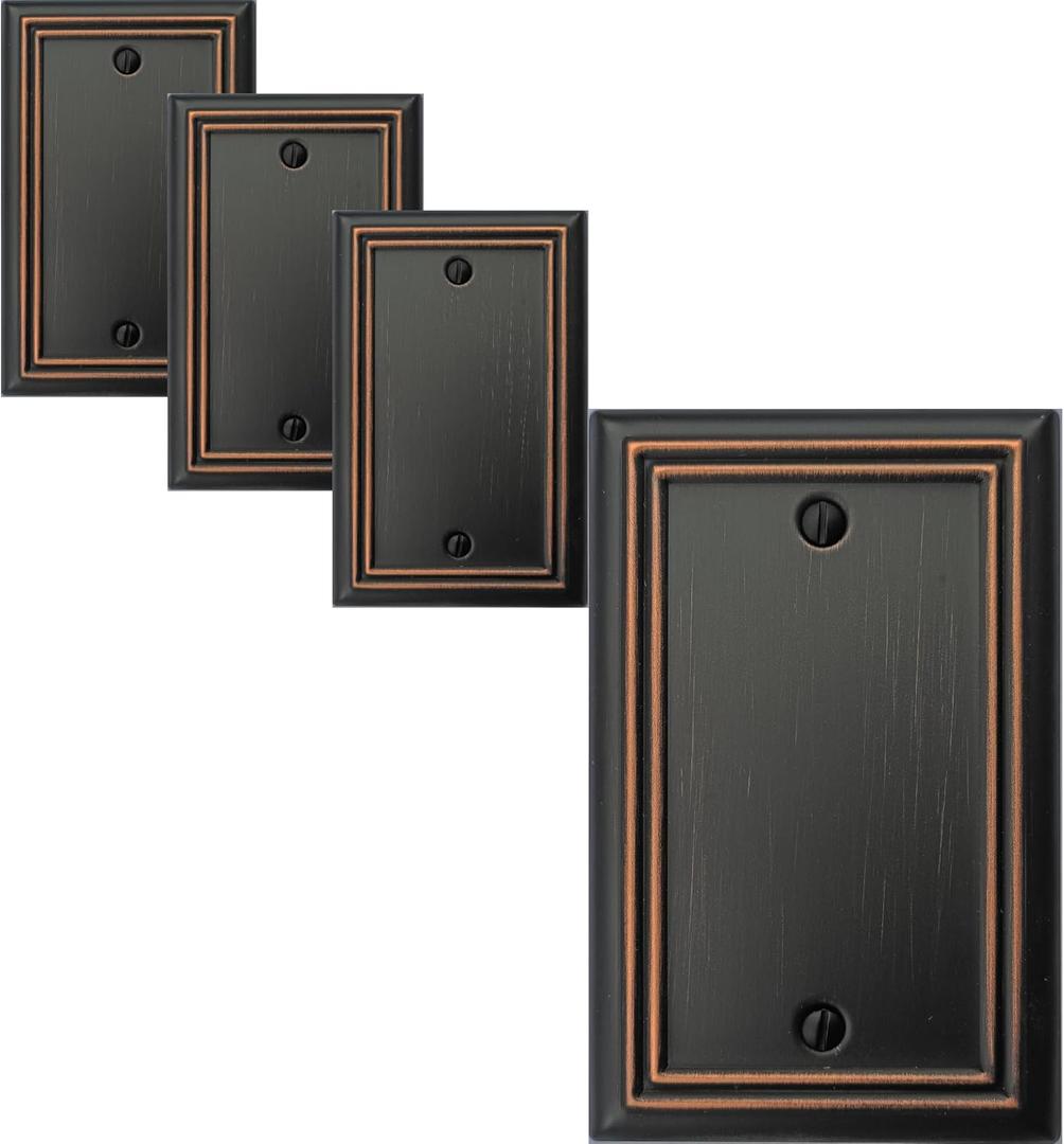 OKAWYC Single Blank Light Switch Cover Adler Metal Wall Plate, 4-Pack Aged Bronze 1 Gang, Light Switch Cover Outlet Cover Decorative Wallplate, Durable