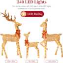 3D 6.5FT Christmas Deer Family Set, 340 LEDs - Gold