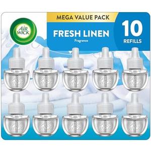 Air Wick Plug in Scented Oil Refill, 10ct, Fresh Linen, Air Freshener, Essential Oils, Eco Friendly Pack