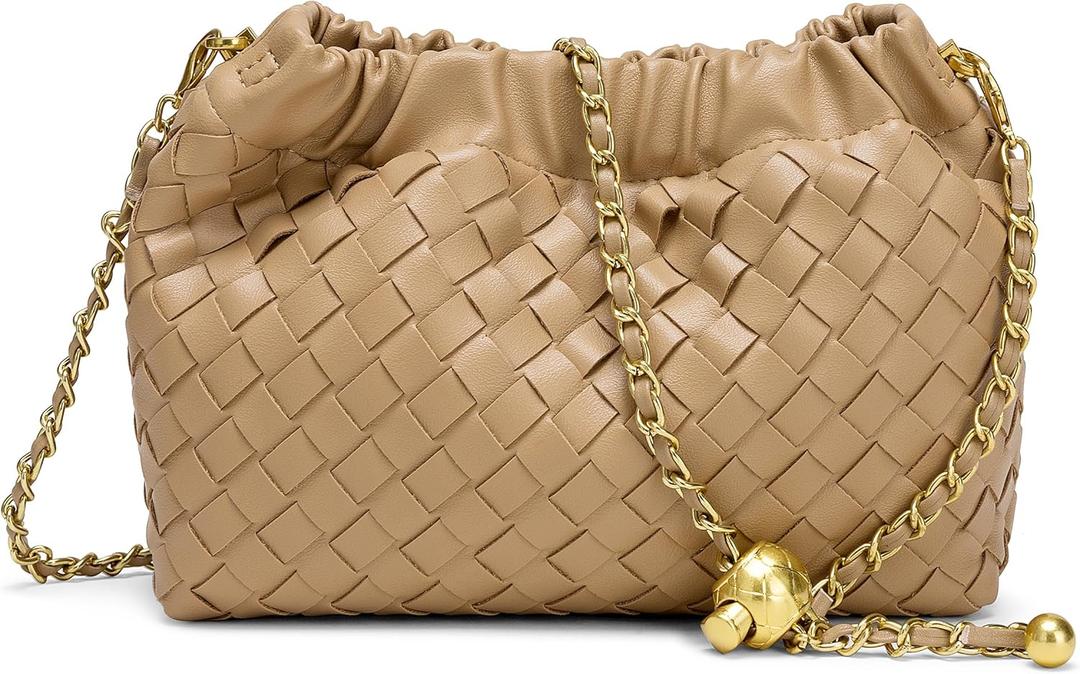 Joryin Woven Women's Crossbody Bag & Evening Purse, Trendy Dumpling Clutch & Hobo Cloud Shoulder Bag Trendy Dumpling Clutch (Woven Leather-light Brown)