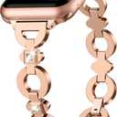 TAURI Metal Band for Apple Watch Bands 38/40/41/42mm, Adjustable Bling Diamonds Strap Fashion Cute Chain Thin Bracelet for iWatch SE 3/2, Series 9/8/7/6/5/4/3/2/1, Women- Rose Gold