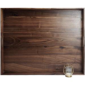30 x 24 Inches Extra Large Rectangle Black Walnut Wood Ottoman Tray with Handles, Serve Tea, Coffee Classic Wooden Decorative Serving Tray