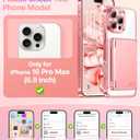 Meifigno for iPhone 16 Pro Max Case Wallet (3-4 Cards & Cash), Built-in Mirror & Kickstand, Surround Raised Lens Protection, Metal Plating Glossy for 16 Pro Max Case with Card Holder Women, Rose Gold