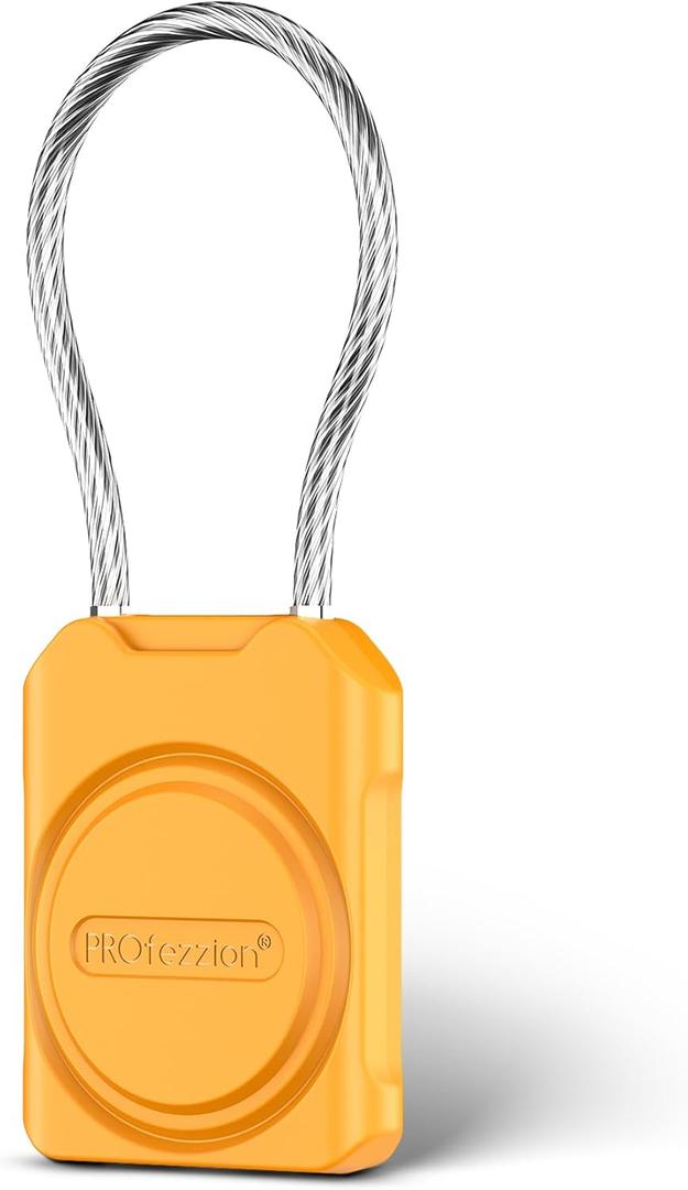 PROfezzion Secure Air Tag Holder with Metal Wire Cable for Luggage, IPX8 Waterproof Hard Shell Hidden Air Tag Case with Allen Key Locking System for Travel Suitcase, Backpack, Keys, Pets & More (Yellow)