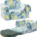 Airpanda Comfy Toddler Chair and Couch for Kids with Blanket,2-in-1 Soft Plush Fold Out Toddler Couch for Girls and Boys,Convertible Sofa to Lounger for Playroom,Glowing Dinosaur (Green)