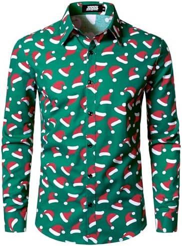 JOGAL Mens Christmas Shirts Santa Claus Party Long Sleeve Button Down Shirts Medium