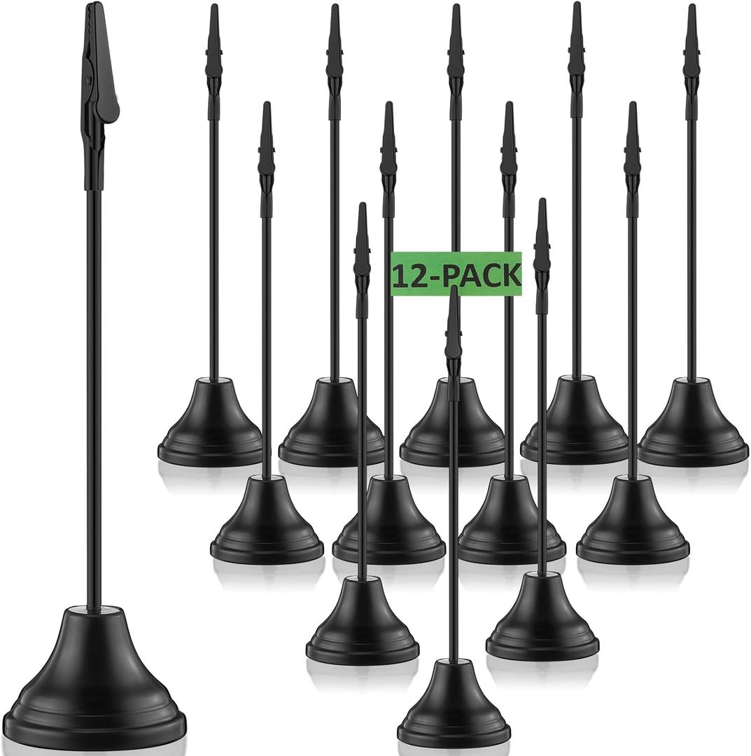 12 Pcs Table Number Holders - 8 Inch Place Card Holders with Alligator Clip for Photos, Food Signs, Birthdays, Weddings (Black)