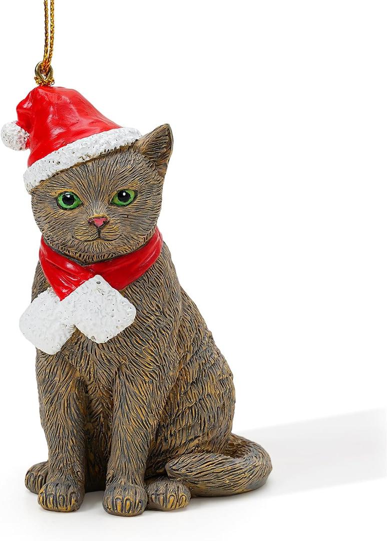 Cat Christmas Ornament for Christmas Tree Decorations, Holiday Christmas Tree Ornament Resin Figurine Collectible Gifts for Cat Lovers, Decorative Hanging Ornament for Christmas Decorations