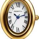 Women's Open Bracelet Watch Oval Dial Gold Stainless Steel Analog Quartz Watch Classic Elegant