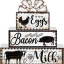 Jetec 4 Pcs Farmhouse Kitchen Decor Wooden Tiered Tray Decor Cow Rooster Pig Rustic Bathroom Signs Decorative Faux Stacked Table Centerpiece Block Sign for Home Living Kitchen Dining Room Shelf