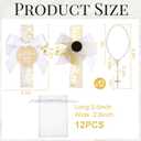 Liliaafar 36 Pcs Baptism Favors Set, 12 Resin Cross Fridge Magnets with Bow Tied Cards, 12 Acrylic Baptism Rosary Beads with Bags for Baby Shower Guests First Communion Gifts Kitchen Decor(Gold)