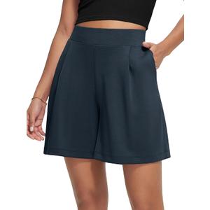 ODODOS Modal Soft Wide Leg Shorts for Women High Waist Casual Relaxed Shorts with Pockets-Inseam 4"/ 6" (Medium, Navy)