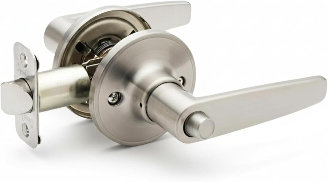 Copper Creek DL1231SS Daley Push Button Privacy Door Lever, Satin Stainless