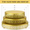 Wenqik 3 Pcs Cake Stand Set, 16" 14" 12" Gold Metal Round Cake Display Stands with Detachable Design for Dessert Cupcake Wedding, Birthday, Party, Event, Anniversary, Table Decoration