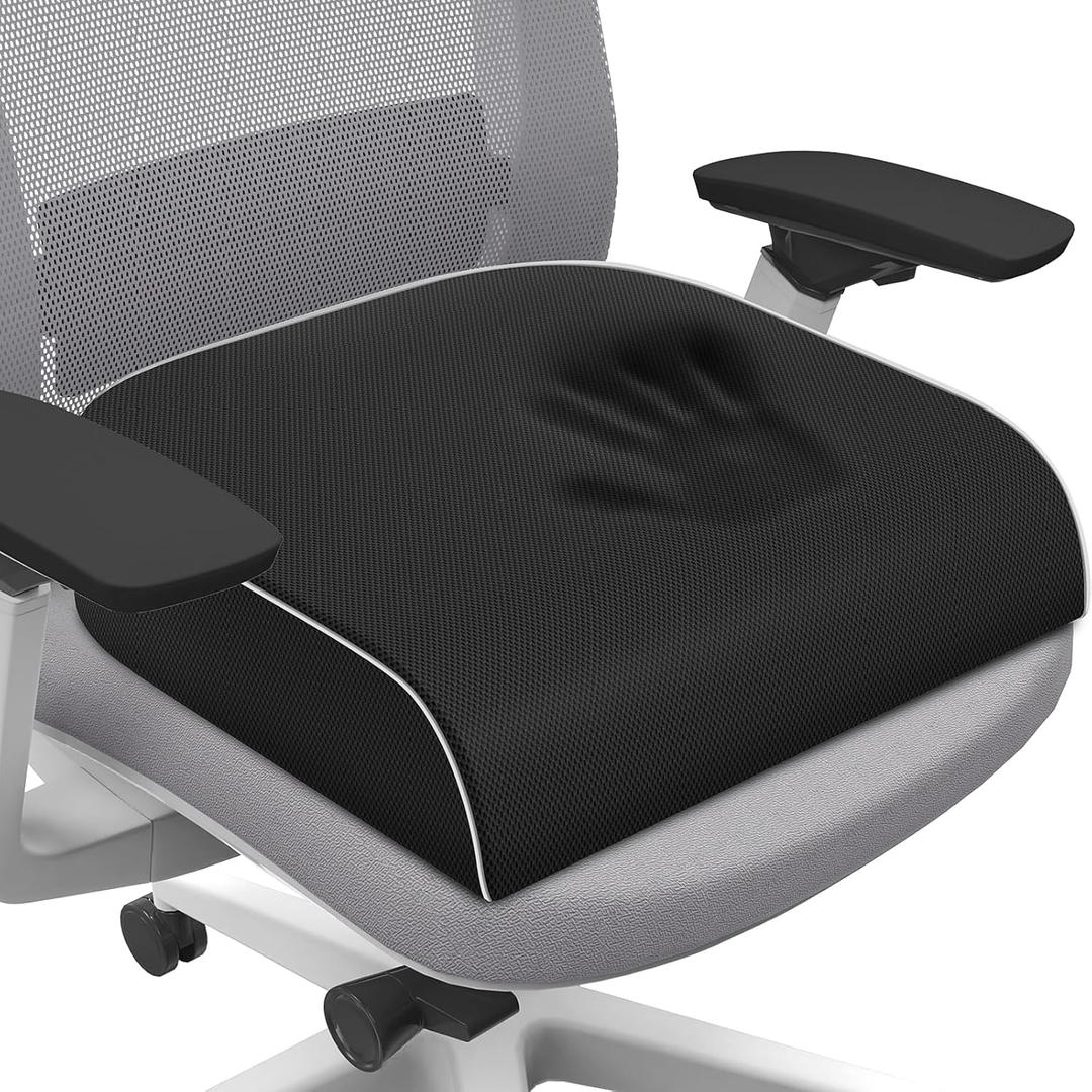 Seat Cushion for Tailbone Pain Relief, Office Chair Cushion, Chair Pad, Memory Foam Large Cushion with Non-Slip Cover for Soft Support at Office Chair, Car Seat, Airplane, Black/Large