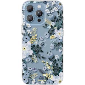 SCORPIFY Compatible with iPhone 16 Pro Case, Blue Nemophila Floral Design, Cute Clear Flower Phone Case for Women Girls, [Non Yellowing] Slim Shockproof Bumper with Gold Accents (for iPhone 16 Pro, FL-Blue Nemophila)