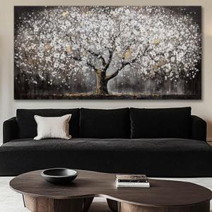 SDYA Flower Decorative Painting White Poster Print Nature Picture Wall Decor 29"x58" Office Decorations Large Wall Art for Living Room