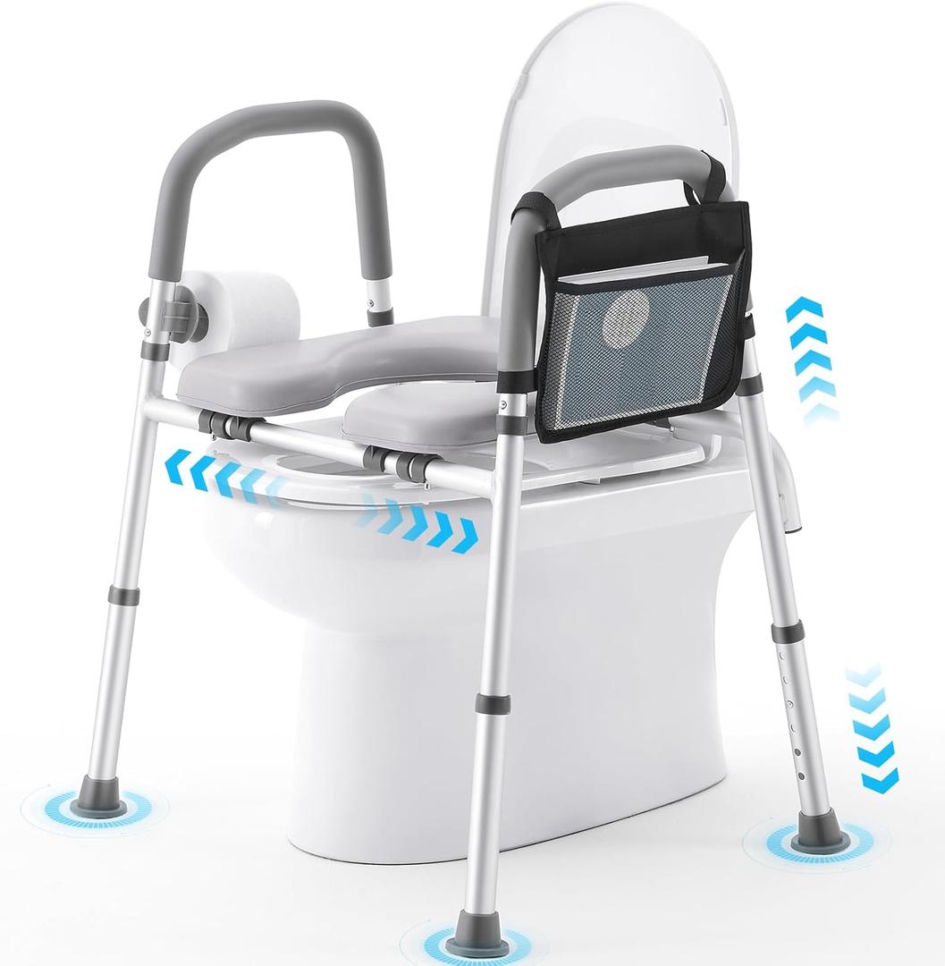Raised Toilet Seat with Handles, FSA HSA Eligible Adjustable Width and Height Elevated Toilet Seat Riser Seniors, Safety Handicap Toilet Seat for Elderly, Pregnant 350 lbs Heavy Duty