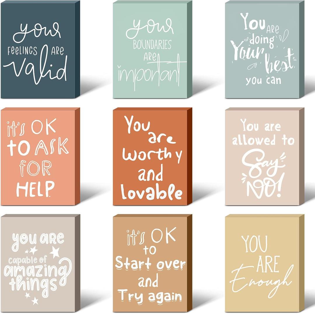 9 Pcs Mental Health Awareness Wall Decor, Positive Affirmations Signs for Therapist Office, Counselor Desk, Classroom & Home, Motivational Gifts for School Office Decor