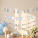 Hahafelt 4 Pcs 6.89 ft Pre-Strung Garland Banner Pom Pom Garland Pennant Banner Tassel Pompom Decor Triangle Fabric Bunting for Nursery Baby Shower Birthday Wedding Boho Party(Baby Blue)
