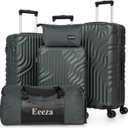 Luggage Sets 5 Piece Suitcase with ABS Hard Shell Lightweight TSA Lock and Double Rotatable Detachable Wheels(Navy,20"/24"/28"/DB/TB) (DarkGreen)