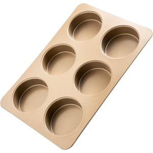 Yomvzake Hamburger Bun Pan Deep Dish Cookie Pan, Nonstick Hamburger Bread Forms 4 Inch Cake Pan Mini Round Disc Pan for Baking Burger Buns English Muffin Whoopie Pies Muffin Top (Set of 1, Gold)