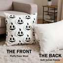 Fall Halloween Throw Pillow Covers 18x18 Set of 2 - Autumn Pumpkin Decor Pillow Cases - Faux Fur Decorative Pillows for Home Patio Couch Sofa - White