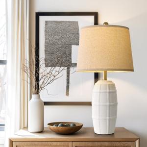 PORTRES 25.5" Ceramic Table Lamps for Bedroom Living Room Modern Lamp Bedside Nightstand Lamp Farmhouse Rustic Boho Retro Vintage Table Lamp Light Home Office Desk Deco Gifts, White